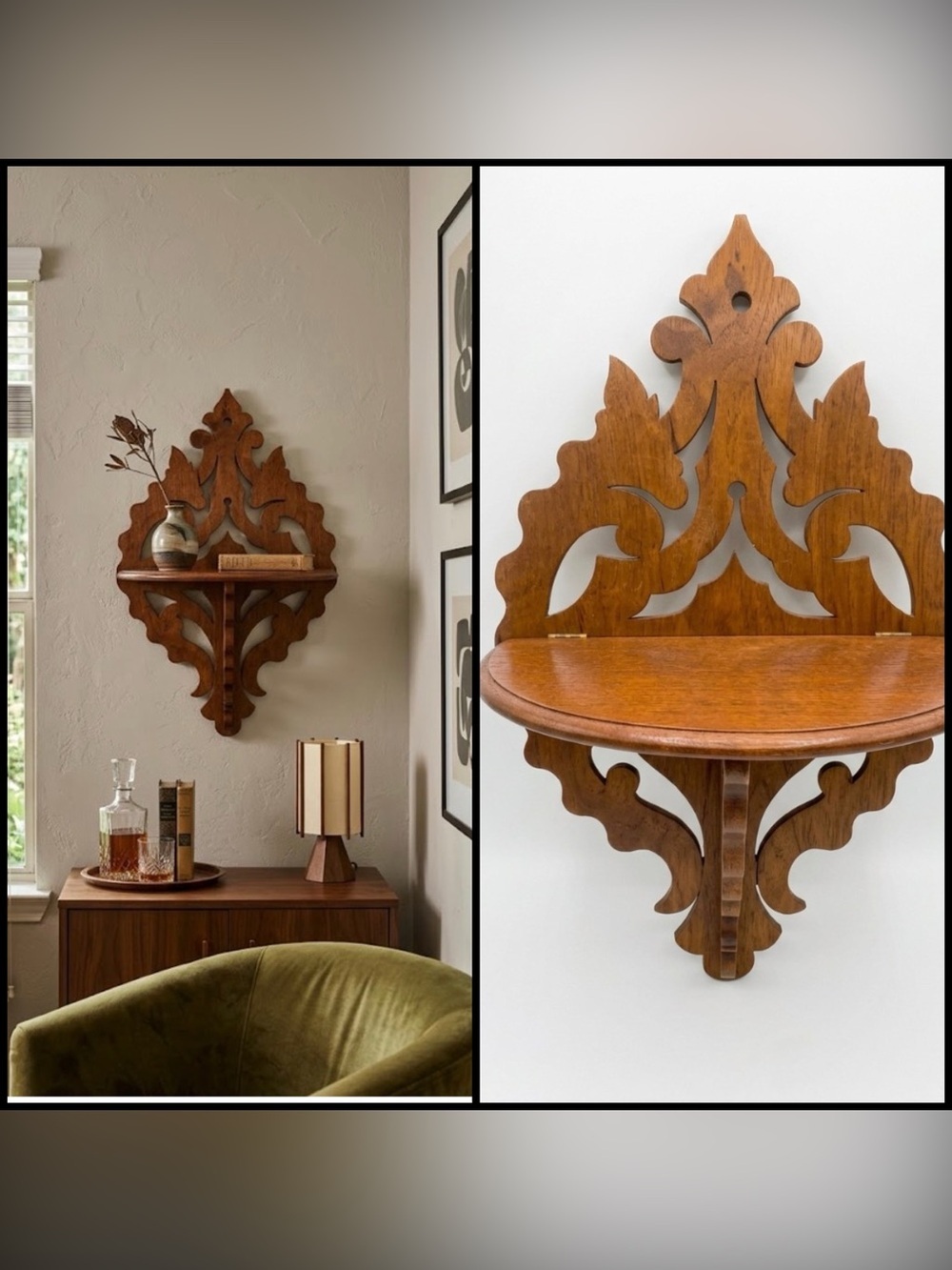 Vintage Victorian MCM Fretwork Wood Wall Shelf Goth Scroll Saw Art Decor 16”L